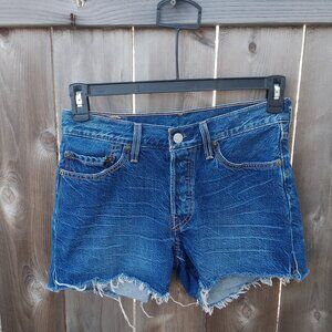 Levis 501 cut off denim shorts cotton womens 26 festival button fly jean